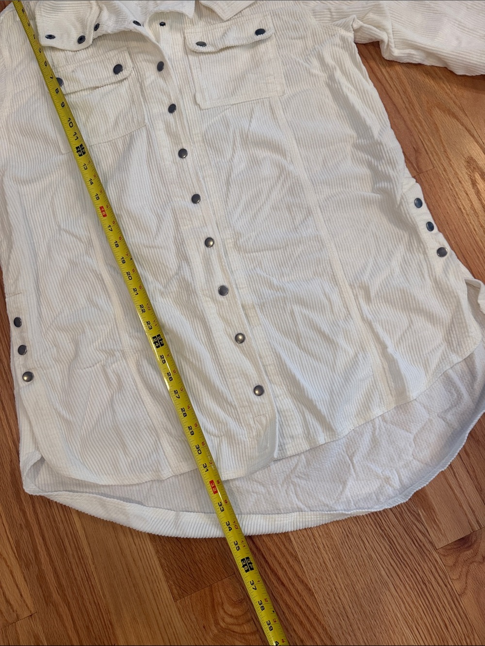 White Button-Down Casual Wide Wale Corduroy Shirt Jacket - Picture 3 of 6